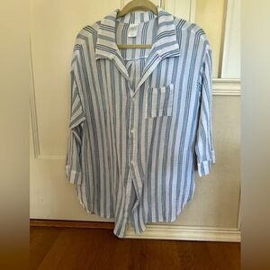 Kona Sol blue and white striped gauzy flowy button down shirt L